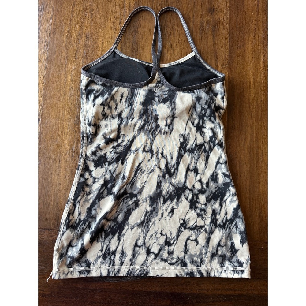 Lululemon Power Y Tank Top Size 4 Black White Marble  Built In Bra Yoga Camis